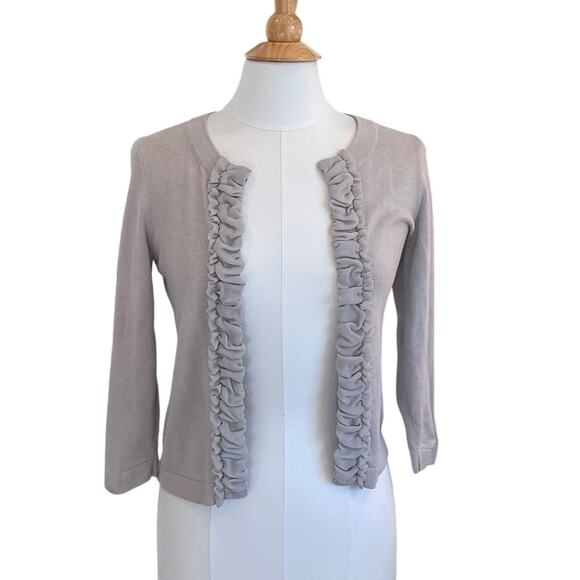 Banana Republic Factory Light Gray 3/4 Sleeve Cardigan Ruffle Trim Size XS - Picture 1 of 14